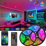 5050 RGB LED strip lights with Bluetooth app control and remote for TV backlighting and room decoration